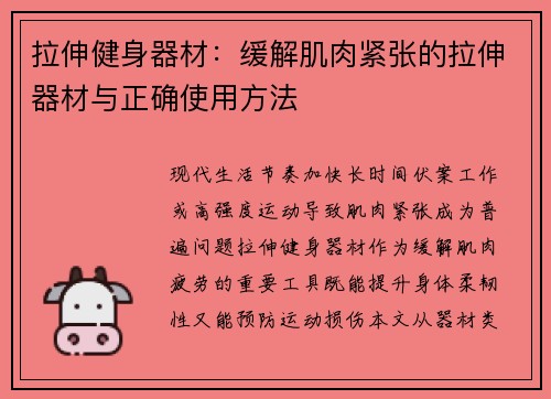 拉伸健身器材：缓解肌肉紧张的拉伸器材与正确使用方法